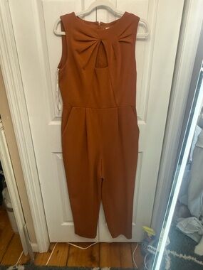 Calvin Klein Rust Sleeveless Twist-Front Jumpsuit